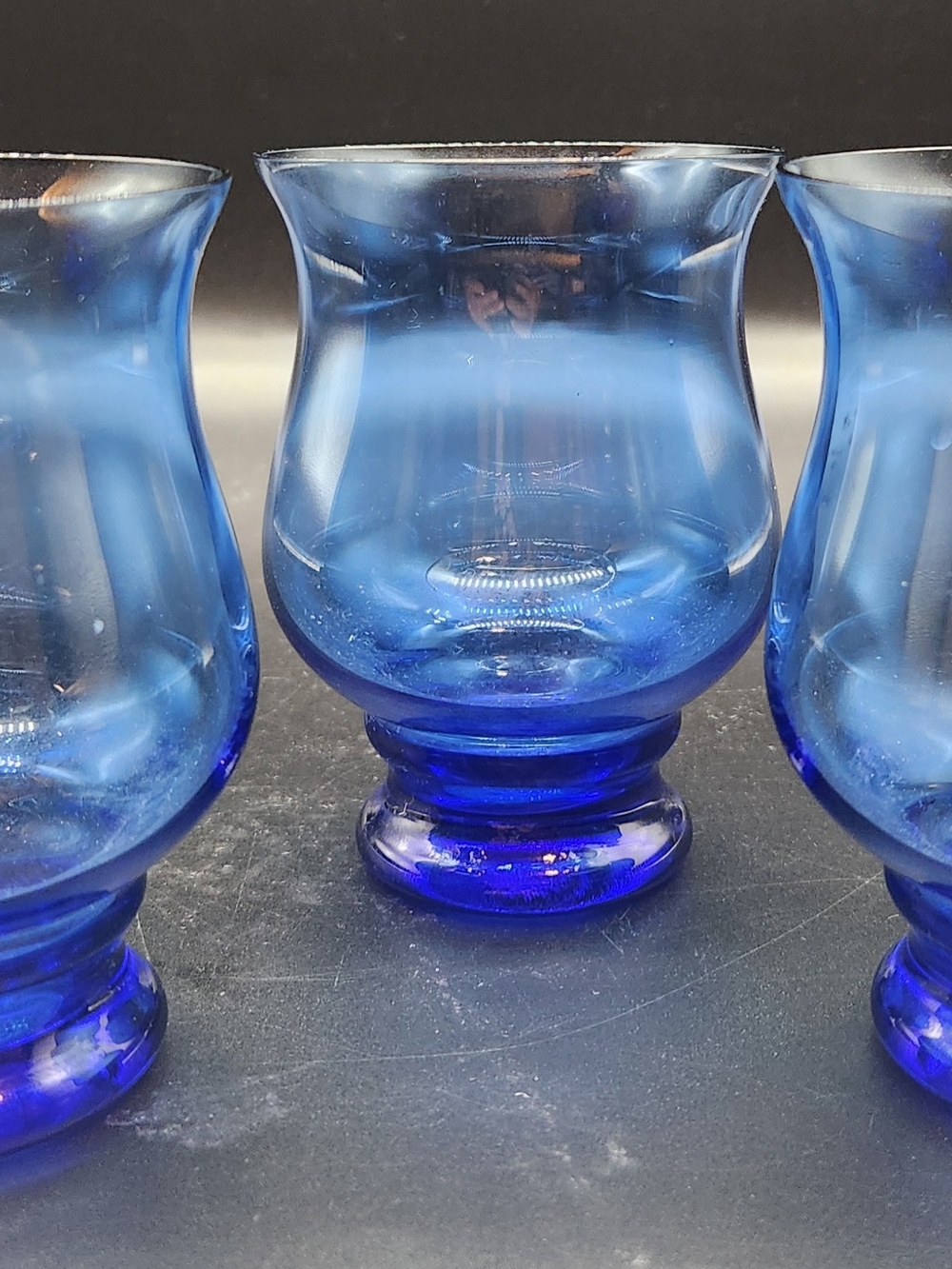 Vintage Libby Tulip Dusty Cobalt Blue Glass Tumblers - Set of 3